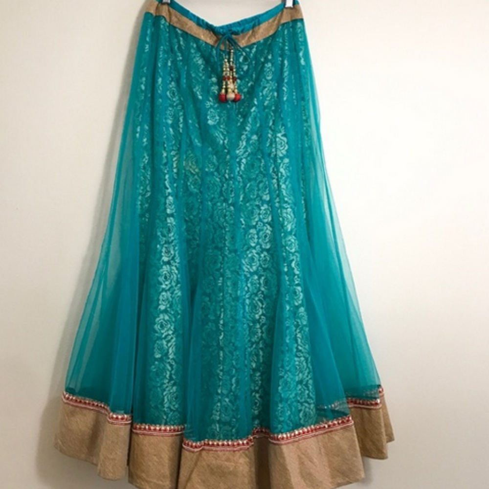 Lehenga skirt turquoise & gold, women’s 🎃 XS Indian